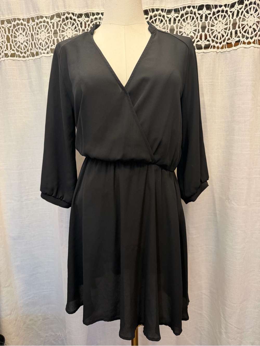 Lush Black V-Neck Wrap Mini Dress